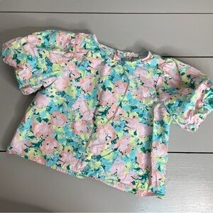 Gianni Bini Girls Size L Blouse Floral Puffed Sleeves